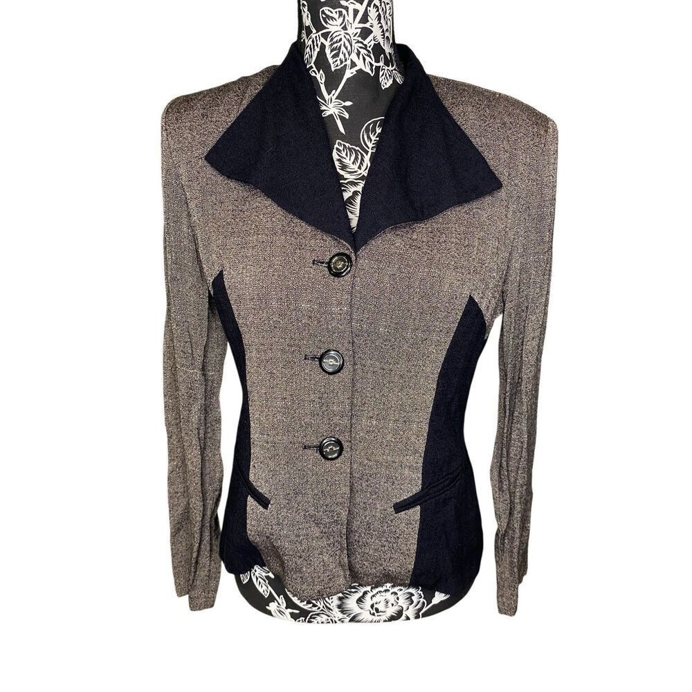 Scarlett Colorblock Knit Blazer Jacket Brown Black Career Office Button Front
